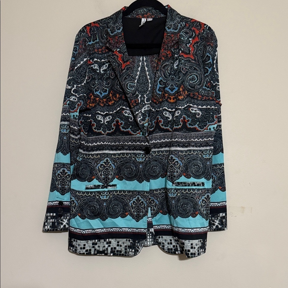Katherine Barclay Multicolor Patterned Blazer women XL one button artsy boho Y2K